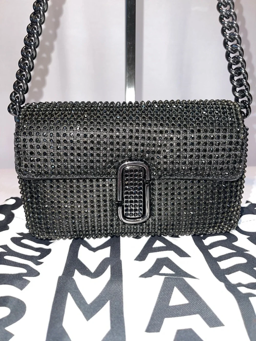 Marc Jacobs The Rhinestone J Marc Mini Shoulder Bag Black - Picture 1 of 13